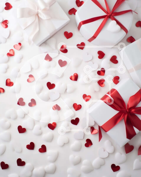 Intra Συλλεκτικό Ξύλινο Παζλ Plywood  4mm - Κόκκινες και λευκές καρδιές σε λευκό φόντο με κουτιά δώρων Σε Ξύλινο Κουτί - Διαστάσεις Puzzle: 10x10 cm – 25 κομμάτια