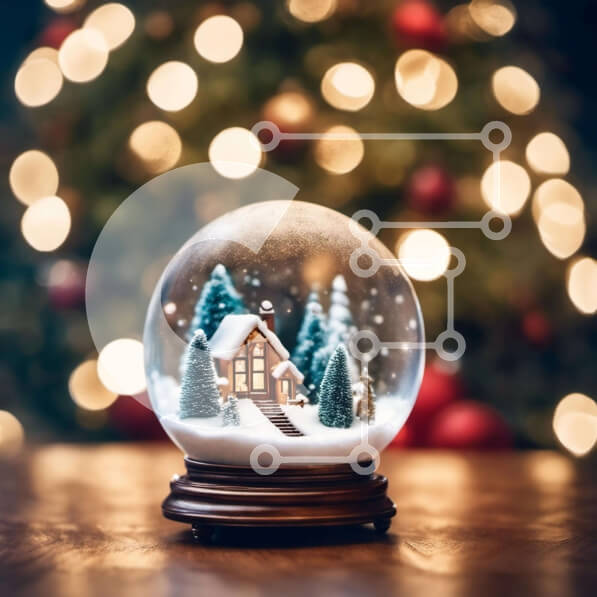 Intra Συλλεκτικό Ξύλινο Παζλ Plywood  4mm - Snow Globe με διακοσμητικό σπίτι και χριστουγεννιάτικα δέντρα Σε Ξύλινο Κουτί - Διαστάσεις: 10x10 cm – 25 κομμάτια