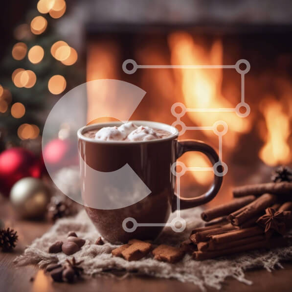 Intra Συλλεκτικό Ξύλινο Παζλ Plywood  4mm - Φλιτζάνι ζεστό κακάο δίπλα στο τζάκι με ξυλάκια κανέλας και διακοσμητικά Σε Ξύλινο Κουτί - Διαστάσεις Puzzle: 10x10 cm – 25 κομμάτια