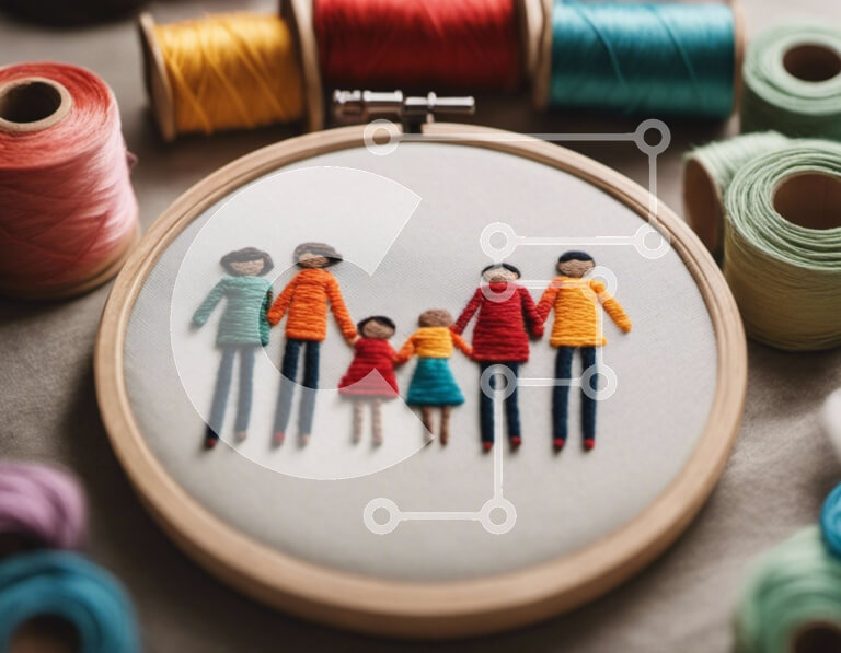 Intra Συλλεκτικό Ξύλινο Παζλ Plywood  4mm - Οικογενειακό Έργο Κεντήματος με τσέρκι κεντήματος και καρούλια με κλωστές Σε Ξύλινο Κουτί - Διαστάσεις Puzzle: 10x10 cm – 25 κομμάτια