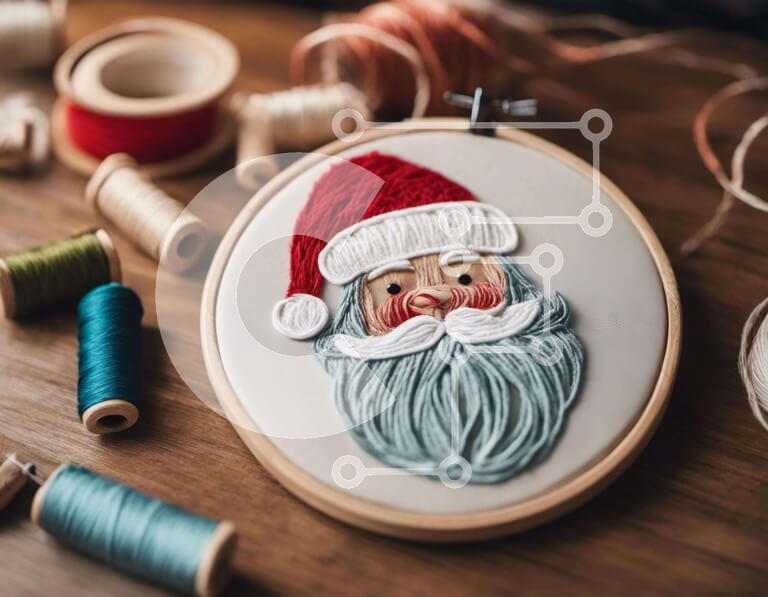 Intra Συλλεκτικό Ξύλινο Παζλ Plywood  4mm - Τσέρκι κεντήματος Άγιου Βασίλη σε ξύλινο τραπέζι Σε Ξύλινο Κουτί - Διαστάσεις Puzzle: 10x10 cm – 25 κομμάτια