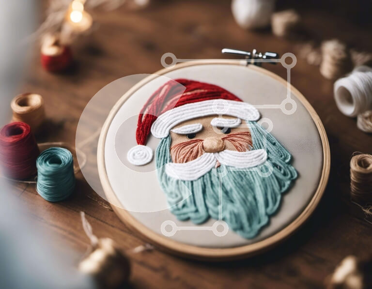 Intra Συλλεκτικό Ξύλινο Παζλ Plywood  4mm - Στολίδι με τσέρκι κεντήματος Άγιου Βασίλη σε ξύλινο τραπέζι Σε Ξύλινο Κουτί - Διαστάσεις: 10x10 cm – 25 κομμάτια