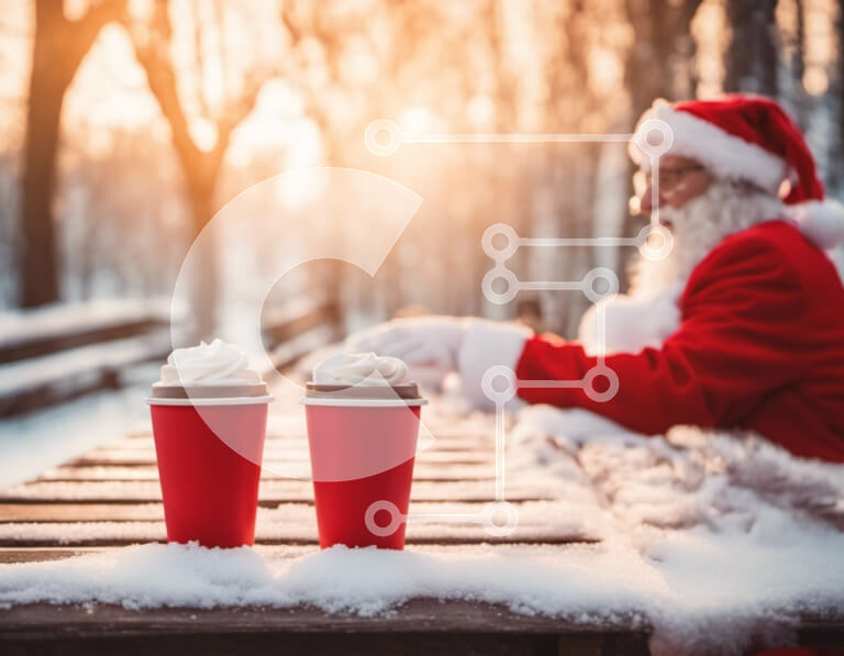 Intra Συλλεκτικό Ξύλινο Παζλ Plywood  4mm - Άγιος Βασίλης σε ένα τραπέζι πικνίκ στο χιόνι Σε Ξύλινο Κουτί - Διαστάσεις: 10x10 cm – 25 κομμάτια