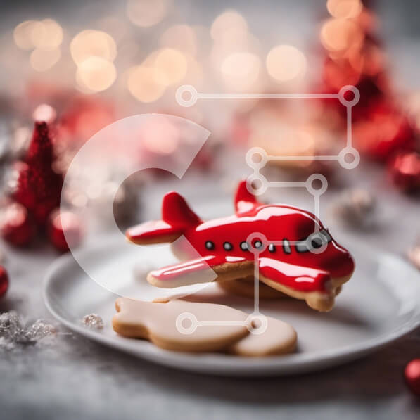 Σετ των 2 Intra Συλλεκτικό Ξύλινο Παζλ Plywood  4mm - Κόκκινο μπισκότο αεροπλάνου στο άσπρο πιάτο Σε Ξύλινο Κουτί - Διαστάσεις: 10x10 cm – 25 κομμάτια