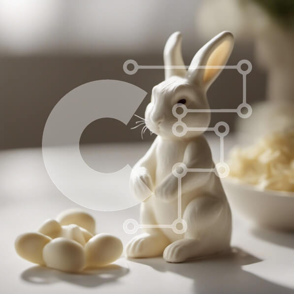 Intra Συλλεκτικό Ξύλινο Παζλ Plywood  4mm - Λευκό ειδώλιο λαγουδάκι με πασχαλινά αυγά σε τραπέζι Σε Ξύλινο Κουτί - Διαστάσεις Puzzle: 10x10 cm – 25 κομμάτια