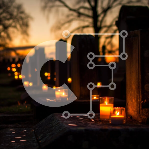 Intra Συλλεκτικό Ξύλινο Παζλ Plywood  4mm - Νεκροταφείο με κεριά στο ηλιοβασίλεμα Σε Ξύλινο Κουτί - Διαστάσεις Puzzle: 10x10 cm – 25 κομμάτια