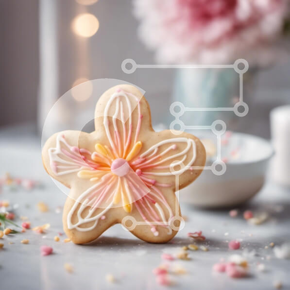 Σετ των 2 Intra Συλλεκτικό Ξύλινο Παζλ Plywood  4mm - Μπισκότο σε σχήμα λουλουδιού με λευκό παγωμένο και ροζ πασπαλίσματα σε ένα τραπέζι Σε Ξύλινο Κουτί - Διαστάσεις: 10x10 cm – 25 κομμάτια