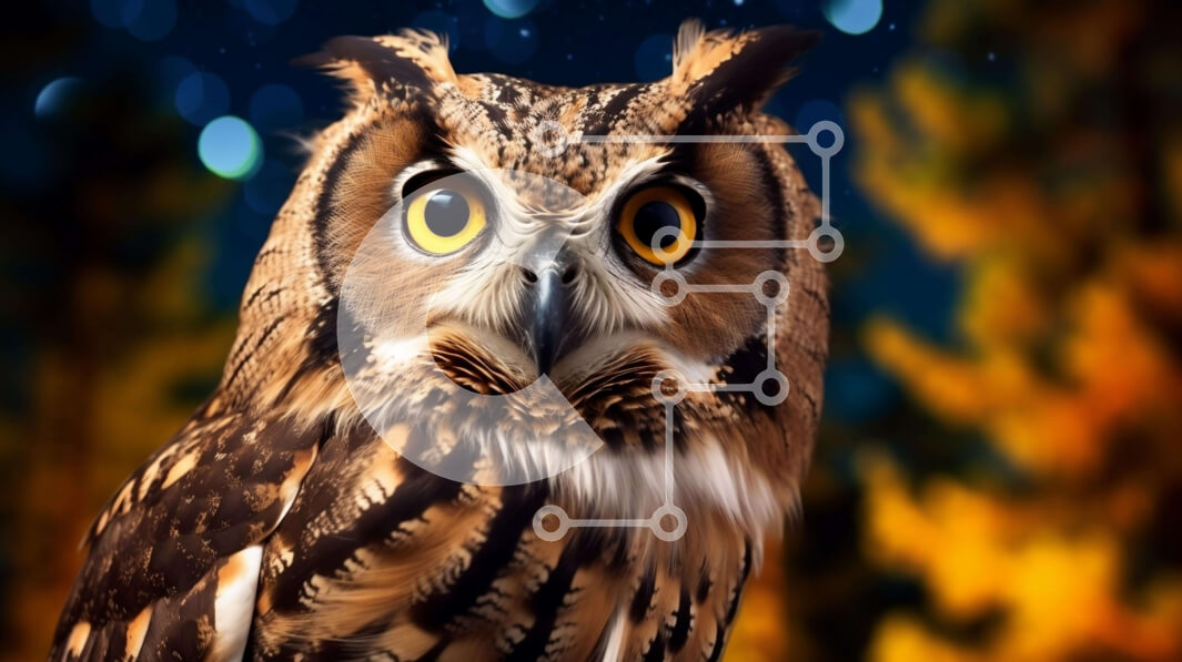 Intra Συλλεκτικό Ξύλινο Παζλ Plywood  4mm - Μεγάλη κουκουβάγια με κίτρινα μάτια στο σκοτεινό δάσος Σε Ξύλινο Κουτί - Διαστάσεις: 10x10 cm – 25 κομμάτια