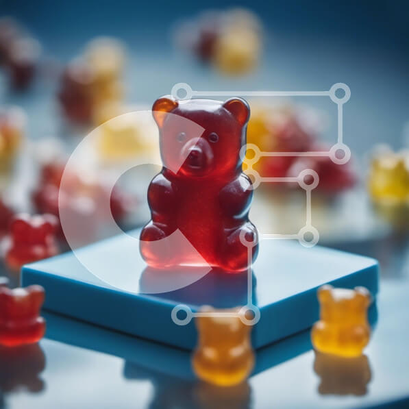 Σετ των 2 Intra Συλλεκτικό Ξύλινο Παζλ Plywood  4mm - Πολύχρωμα Gummy Bears σε μπλε δίσκο με ειδώλια αρκουδάκι Σε Ξύλινο Κουτί - Διαστάσεις: 10x10 cm – 25 κομμάτια