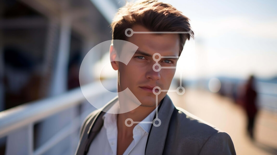 Intra Συλλεκτικό Ξύλινο Παζλ Plywood  4mm - Νεαρός άνδρας σε κατάστρωμα κρουαζιερόπλοιων Σε Ξύλινο Κουτί - Διαστάσεις Puzzle: 10x10 cm – 25 κομμάτια