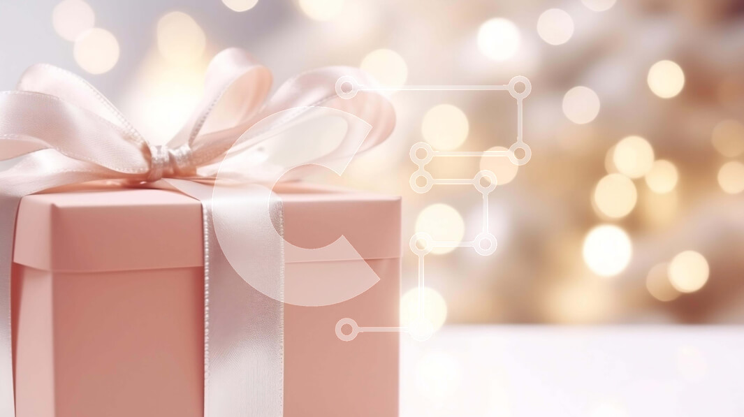 Intra Συλλεκτικό Ξύλινο Παζλ Plywood  4mm - Ροζ Κουτί δώρου με ασημένιες κορδέλες και χριστουγεννιάτικα φωτάκια Σε Ξύλινο Κουτί - Διαστάσεις: 10x10 cm – 25 κομμάτια