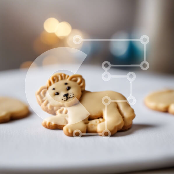 Σετ των 2 Intra Συλλεκτικό Ξύλινο Παζλ Plywood  4mm - Μπισκότα σε σχήμα λιονταριού σε λευκό πιάτο Σε Ξύλινο Κουτί - Διαστάσεις: 10x10 cm – 25 κομμάτια