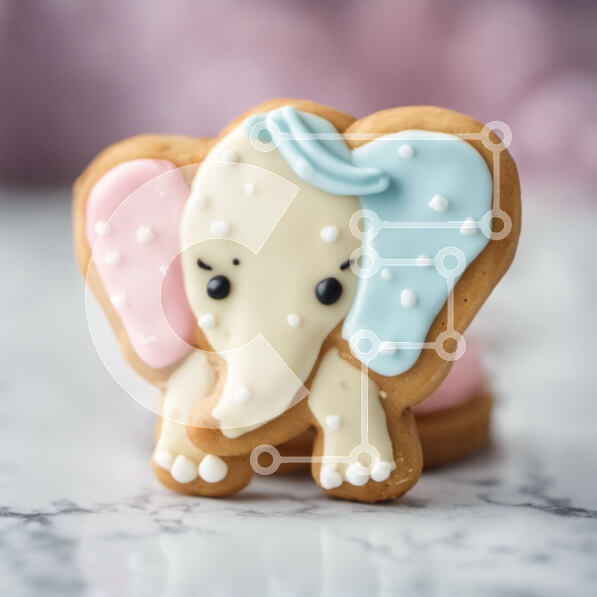 Σετ των 2 Intra Συλλεκτικό Ξύλινο Παζλ Plywood  4mm - Μπισκότο ελέφαντα με ροζ και μπλε πάγωμα σε μαρμάρινο πάγκο Σε Ξύλινο Κουτί - Διαστάσεις: 10x10 cm – 25 κομμάτια