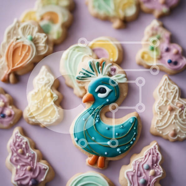 Σετ των 2 Intra Συλλεκτικό Ξύλινο Παζλ Plywood  4mm - Πολύχρωμα διακοσμημένα μπισκότα με σχέδια παγωνιού Σε Ξύλινο Κουτί - Διαστάσεις: 10x10 cm – 25 κομμάτια