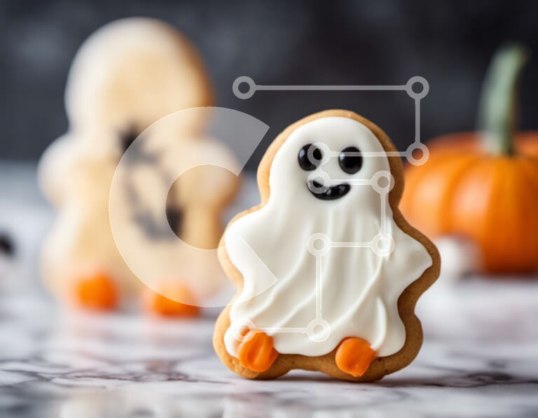 Σετ των 2 Intra Συλλεκτικό Ξύλινο Παζλ Plywood  4mm - Μπισκότα αποκριών σε σχήμα φαντάσματος σε μαρμάρινη επιφάνεια Σε Ξύλινο Κουτί - Διαστάσεις: 10x10 cm – 25 κομμάτια