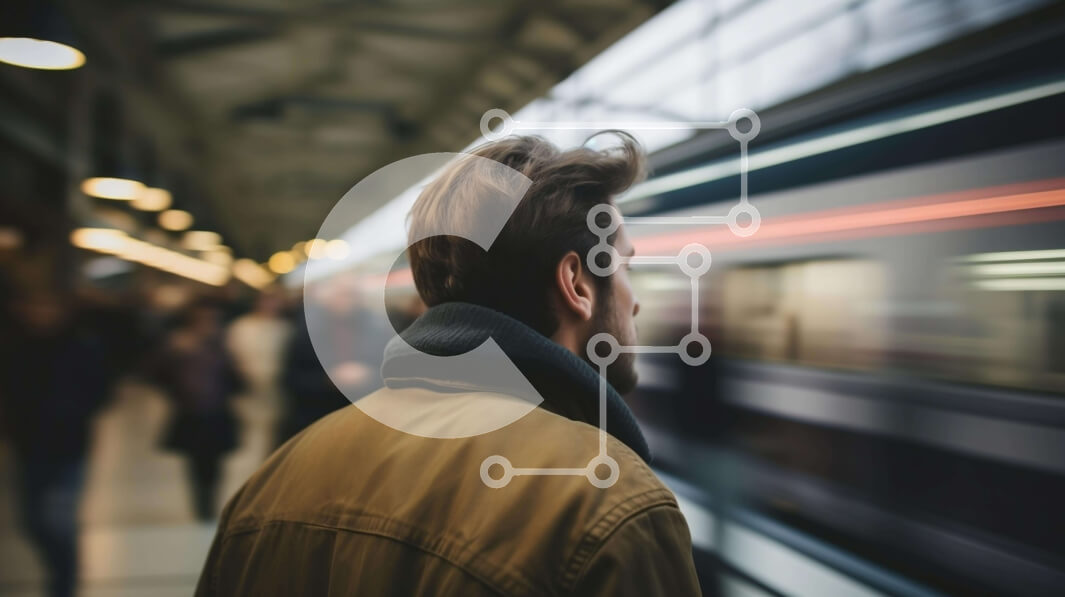 Intra Συλλεκτικό Ξύλινο Παζλ Plywood  4mm - Άτομο που περιμένει το τρένο στο σταθμό του μετρό Σε Ξύλινο Κουτί - Διαστάσεις Puzzle: 10x10 cm – 25 κομμάτια