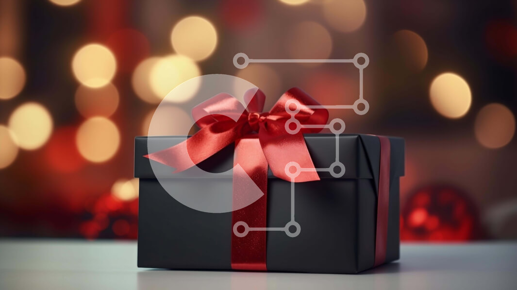 Intra Συλλεκτικό Ξύλινο Παζλ Plywood  4mm - Γιορτινό μαύρο κουτί δώρου με κόκκινη κορδέλα και φιόγκο Σε Ξύλινο Κουτί - Διαστάσεις Puzzle: 10x10 cm – 25 κομμάτια