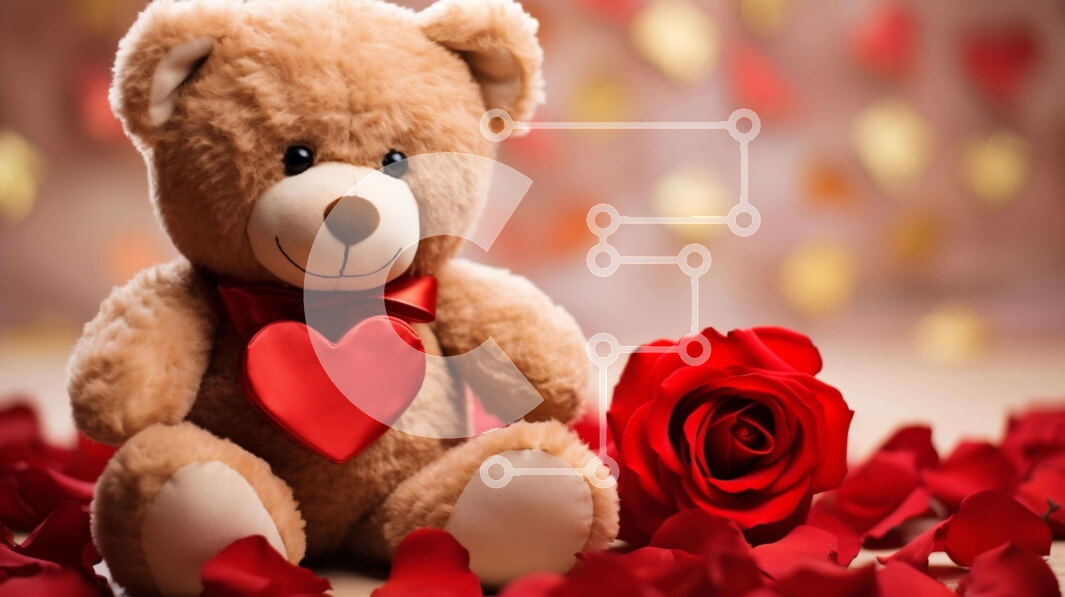 Intra Συλλεκτικό Ξύλινο Παζλ Plywood  4mm - Το αρκουδάκι του Αγίου Βαλεντίνου με ροδοπέταλα και καρδιές Σε Ξύλινο Κουτί - Διαστάσεις Puzzle: 10x10 cm – 25 κομμάτια