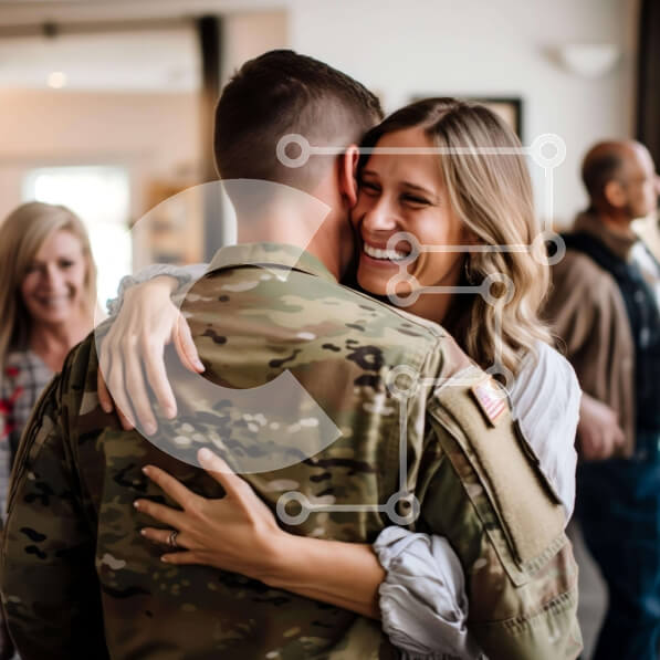 Intra Συλλεκτικό Ξύλινο Παζλ Plywood  4mm - Γυναίκα που αγκαλιάζει εν ενεργεία στρατιωτικό σε μια χαρούμενη γιορτή Σε Ξύλινο Κουτί - Διαστάσεις Puzzle: 10x10 cm – 25 κομμάτια