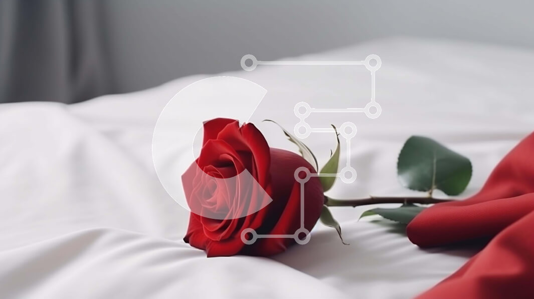 Intra Συλλεκτικό Ξύλινο Παζλ Plywood  4mm - Ρομαντικό κόκκινο τριαντάφυλλο σε λευκά σεντόνια Σε Ξύλινο Κουτί - Διαστάσεις Puzzle: 10x10 cm – 25 κομμάτια