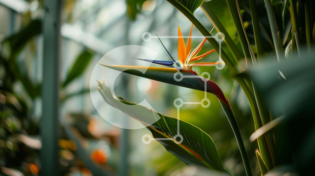 Intra Συλλεκτικό Ξύλινο Παζλ Plywood  4mm - Λουλούδι Bird of Paradise στο θερμοκήπιο με πουλιά σκαρφαλωμένα στην κορυφή Σε Ξύλινο Κουτί - Διαστάσεις: 10x10 cm – 25 κομμάτια