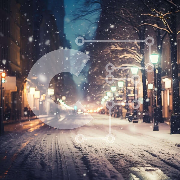 Intra Συλλεκτικό Ξύλινο Παζλ Plywood  4mm - Χιονισμένη City Street τη νύχτα με φώτα του δρόμου Σε Ξύλινο Κουτί - Διαστάσεις Puzzle: 10x10 cm – 25 κομμάτια