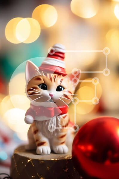 Intra Συλλεκτικό Ξύλινο Παζλ Plywood  4mm - Ειδώλιο γάτας παιχνίδι σε διακοσμημένο τραπέζι με χριστουγεννιάτικα φωτάκια Σε Ξύλινο Κουτί - Διαστάσεις: 10x10 cm – 25 κομμάτια