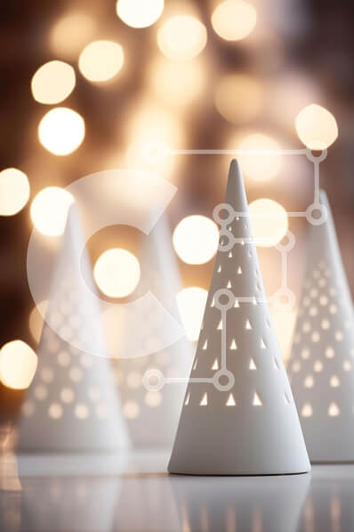 Intra Συλλεκτικό Ξύλινο Παζλ Plywood  4mm - Λευκά κεραμικά στολίδια δέντρων με φωτισμένο φόντο Σε Ξύλινο Κουτί - Διαστάσεις: 10x10 cm – 25 κομμάτια