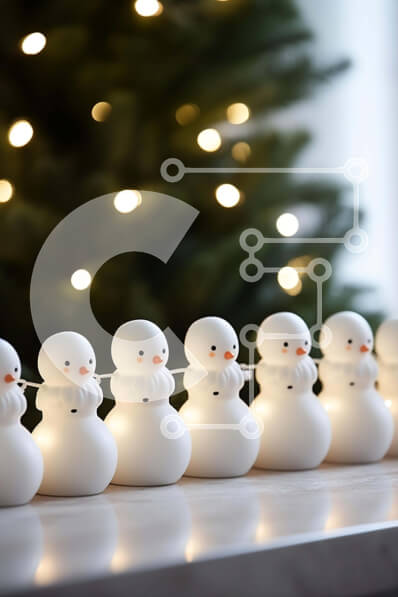 Intra Συλλεκτικό Ξύλινο Παζλ Plywood  4mm - Ομάδα χιονάνθρωποι στο μανδύα με το φωτισμένο χριστουγεννιάτικο δέντρο Σε Ξύλινο Κουτί - Διαστάσεις: 10x10 cm – 25 κομμάτια