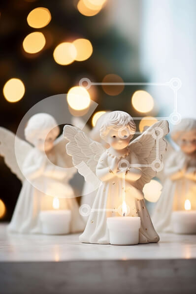 Intra Συλλεκτικό Ξύλινο Παζλ Plywood  4mm - Εορταστικά ειδώλια λευκών αγγέλων με κεριά και χριστουγεννιάτικο δέντρο Σε Ξύλινο Κουτί - Διαστάσεις: 10x10 cm – 25 κομμάτια