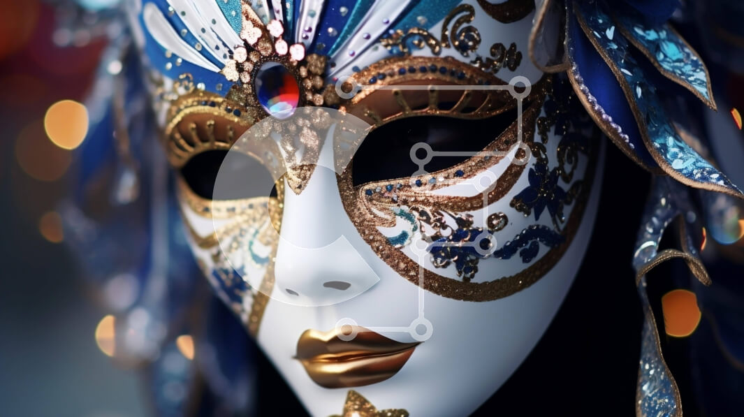 Intra Συλλεκτικό Ξύλινο Παζλ Plywood  4mm - Μπλε και λευκή μάσκα μεταμφίεσης με χρυσές και ασημένιες πινελιές Σε Ξύλινο Κουτί - Διαστάσεις Puzzle: 10x10 cm – 25 κομμάτια