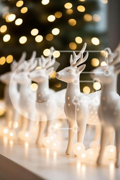 Intra Συλλεκτικό Ξύλινο Παζλ Plywood  4mm - Ειδώλια λευκών ταράνδων μπροστά από το φωτισμένο χριστουγεννιάτικο δέντρο Σε Ξύλινο Κουτί - Διαστάσεις: 10x10 cm – 25 κομμάτια