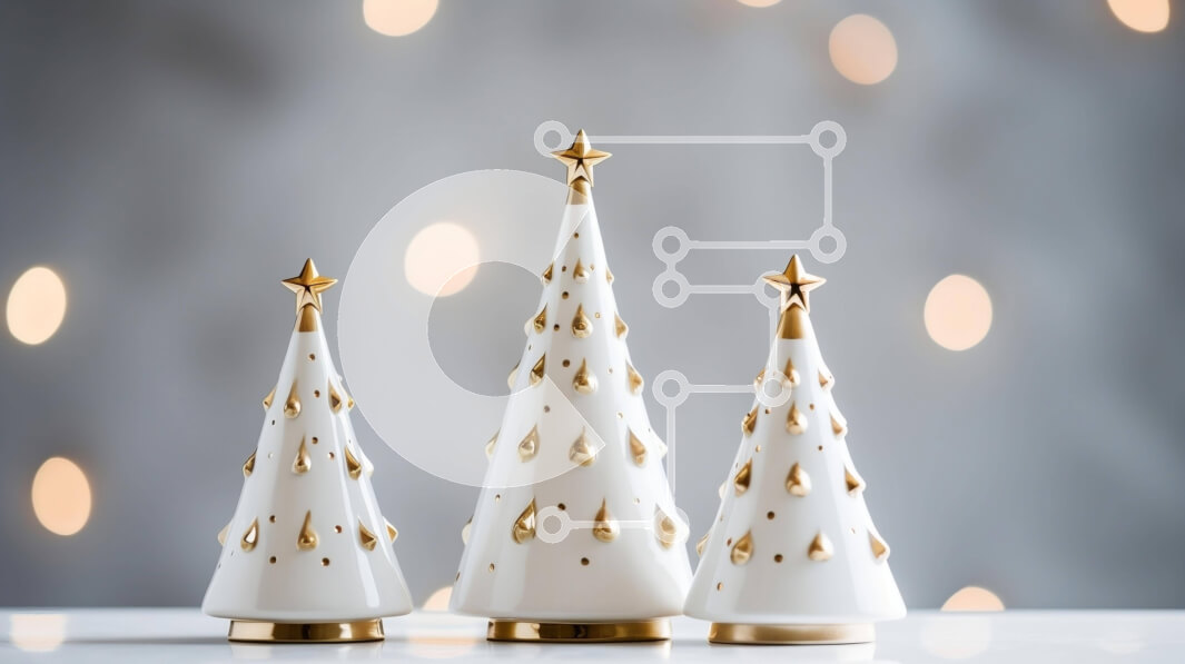 Intra Συλλεκτικό Ξύλινο Παζλ Plywood  4mm - Λευκά και χρυσά κεραμικά χριστουγεννιάτικα δέντρα με στολίδια Σε Ξύλινο Κουτί - Διαστάσεις: 10x10 cm – 25 κομμάτια