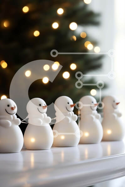 Intra Συλλεκτικό Ξύλινο Παζλ Plywood  4mm - Σειρά από ειδώλια χιονάνθρωπους σε μανδύα με φωτισμένο χριστουγεννιάτικο δέντρο Σε Ξύλινο Κουτί - Διαστάσεις: 10x10 cm – 25 κομμάτια