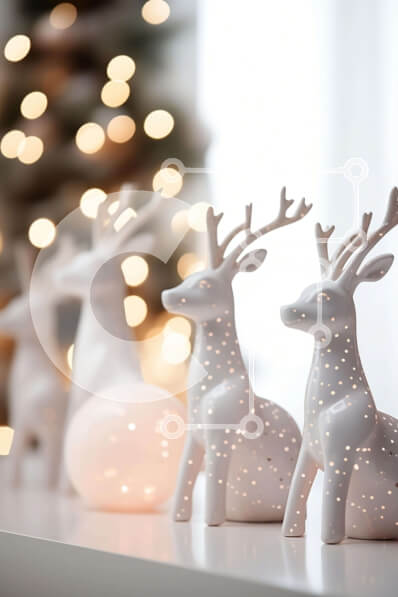 Intra Συλλεκτικό Ξύλινο Παζλ Plywood  4mm - Ειδώλια λευκών ελαφιών σε εορταστικό τραπέζι με φωτισμένο χριστουγεννιάτικο δέντρο Σε Ξύλινο Κουτί - Διαστάσεις: 10x10 cm – 25 κομμάτια