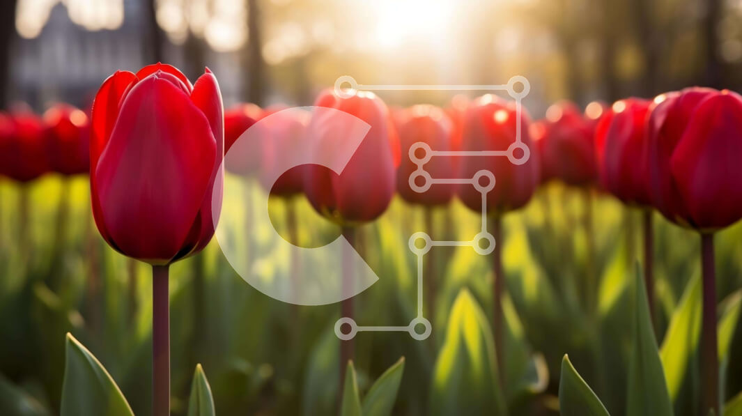 Intra Συλλεκτικό Ξύλινο Παζλ Plywood  4mm - Όμορφες κόκκινες τουλίπες σε πλήρη άνθιση Σε Ξύλινο Κουτί - Διαστάσεις: 10x10 cm – 25 κομμάτια