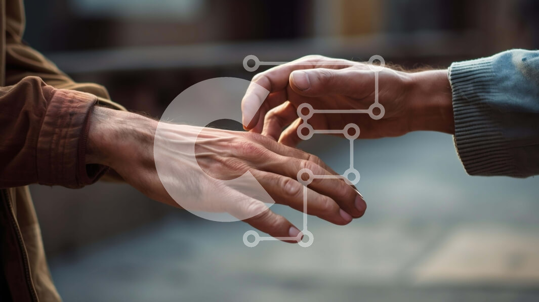 Intra Συλλεκτικό Ξύλινο Παζλ Plywood  4mm - Τα χέρια απλώνουν σε μια χειρονομία σύνδεσης Σε Ξύλινο Κουτί - Διαστάσεις Puzzle: 10x10 cm – 25 κομμάτια