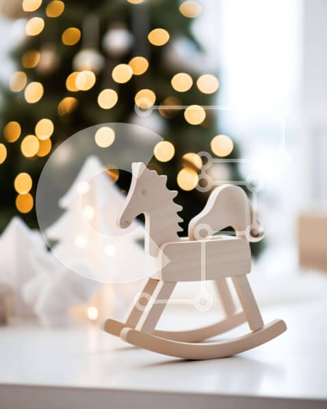 Intra Συλλεκτικό Ξύλινο Παζλ Plywood  4mm - Ξύλινο παιχνίδι αλόγων που κουνιέται μπροστά από το χριστουγεννιάτικο δέντρο Σε Ξύλινο Κουτί - Διαστάσεις: 10x10 cm – 25 κομμάτια