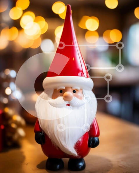 Intra Συλλεκτικό Ξύλινο Παζλ Plywood  4mm - Κόκκινο και άσπρο ειδώλιο Άγιου Βασίλη στο τραπέζι με χριστουγεννιάτικα στολίδια Σε Ξύλινο Κουτί - Διαστάσεις: 10x10 cm – 25 κομμάτια