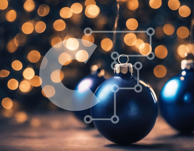 Intra Συλλεκτικό Ξύλινο Παζλ Plywood  4mm - Μπλε Χριστουγεννιάτικα στολίδια με γκλίτερ σε σκούρο φόντο Σε Ξύλινο Κουτί - Διαστάσεις: 10x10 cm – 25 κομμάτια