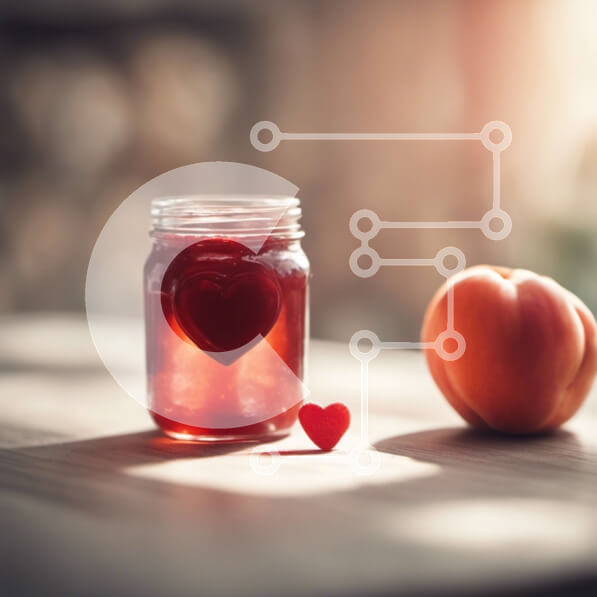 Σετ των 2 Intra Συλλεκτικό Ξύλινο Παζλ Plywood  4mm - Βάζο Mason γεμάτο με κόκκινη μαρμελάδα, μήλο και ροδάκινο σε σχήμα καρδιάς Σε Ξύλινο Κουτί - Διαστάσεις: 10x10 cm – 25 κομμάτια