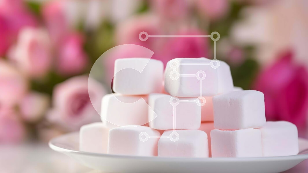 Σετ των 2 Intra Συλλεκτικό Ξύλινο Παζλ Plywood  4mm - Κύβοι Marshmallow σε λευκό πιάτο με ροζ λουλούδια Σε Ξύλινο Κουτί - Διαστάσεις: 10x10 cm – 25 κομμάτια