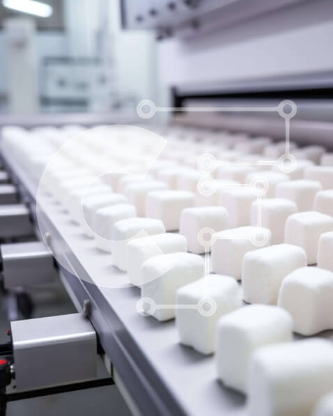 Intra Συλλεκτικό Ξύλινο Παζλ Plywood  4mm - Μεταφορική ταινία με Λευκά Marshmallows και Βιομηχανικά Μηχανήματα Σε Ξύλινο Κουτί - Διαστάσεις Puzzle: 10x10 cm – 25 κομμάτια