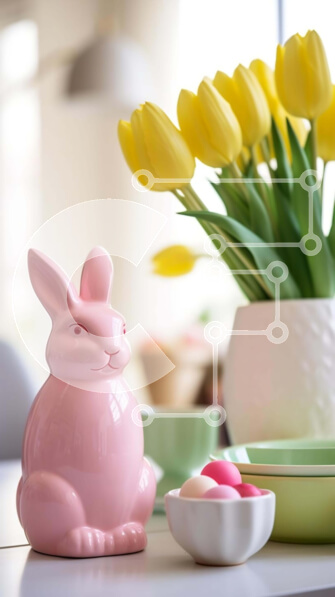 Intra Συλλεκτικό Ξύλινο Παζλ Plywood  4mm - Ροζ ειδώλιο λαγουδάκι με πασχαλινά αυγά και τουλίπες Σε Ξύλινο Κουτί - Διαστάσεις: 10x10 cm – 25 κομμάτια