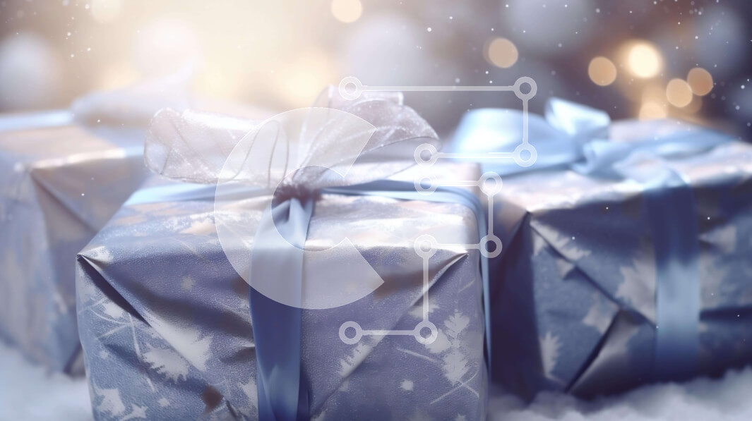 Intra Συλλεκτικό Ξύλινο Παζλ Plywood  4mm - Κουτιά δώρων με μπλε κορδέλες σε χιονισμένη επιφάνεια Σε Ξύλινο Κουτί - Διαστάσεις: 10x10 cm – 25 κομμάτια