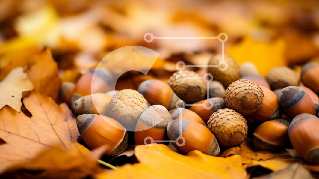 Intra Συλλεκτικό Ξύλινο Παζλ Plywood  4mm - Φθινοπωρινή σκηνή: Ομάδα βελανιδιών σε πεσμένα φύλλα Σε Ξύλινο Κουτί - Διαστάσεις: 10x10 cm – 25 κομμάτια