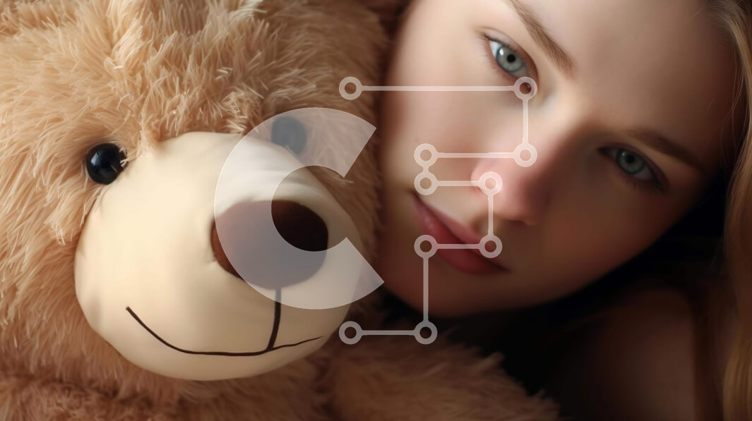 Intra Συλλεκτικό Ξύλινο Παζλ Plywood  4mm - Νεαρή γυναίκα ξαπλωμένη σε μεγάλο αρκουδάκι Σε Ξύλινο Κουτί - Διαστάσεις Puzzle: 10x10 cm – 25 κομμάτια