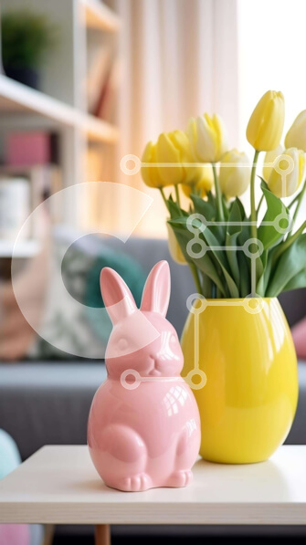 Intra Συλλεκτικό Ξύλινο Παζλ Plywood  4mm - Πασχαλινό ειδώλιο λαγουδάκι και κίτρινα βάζα τουλίπας Σε Ξύλινο Κουτί - Διαστάσεις: 10x10 cm – 25 κομμάτια