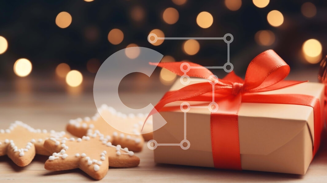 Intra Συλλεκτικό Ξύλινο Παζλ Plywood  4mm - Κόκκινο κουτί δώρου και μπισκότα μελόψωμο σε ξύλινο τραπέζι Σε Ξύλινο Κουτί - Διαστάσεις: 10x10 cm – 25 κομμάτια