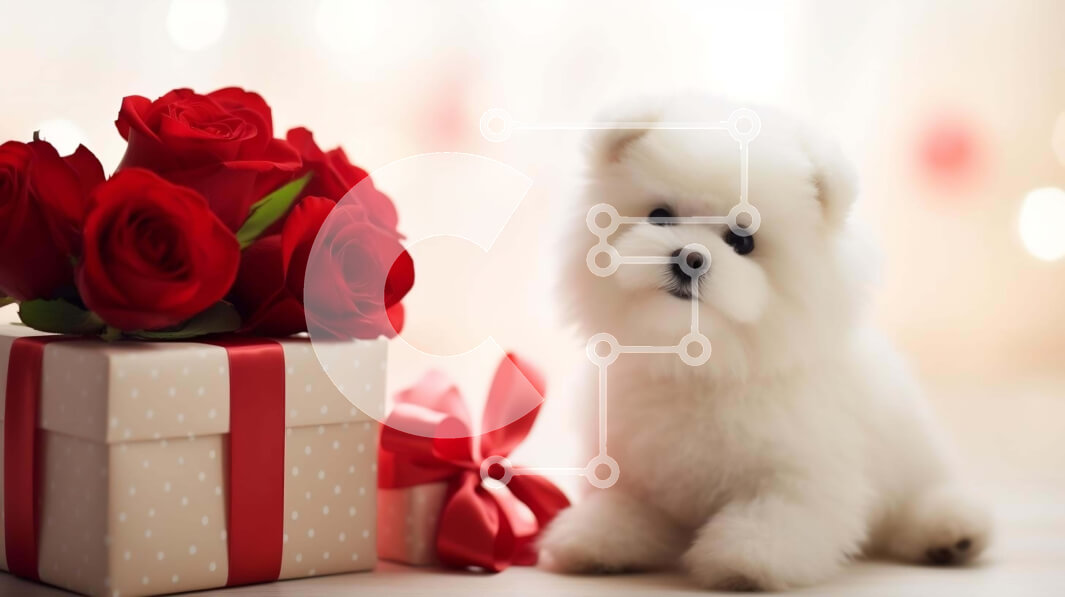 Σετ των 2 Intra Συλλεκτικό Ξύλινο Παζλ Plywood  4mm - Μικρό λευκό σκυλί με κόκκινα τριαντάφυλλα και κουτί δώρου Σε Ξύλινο Κουτί - Διαστάσεις: 10x10 cm – 25 κομμάτια